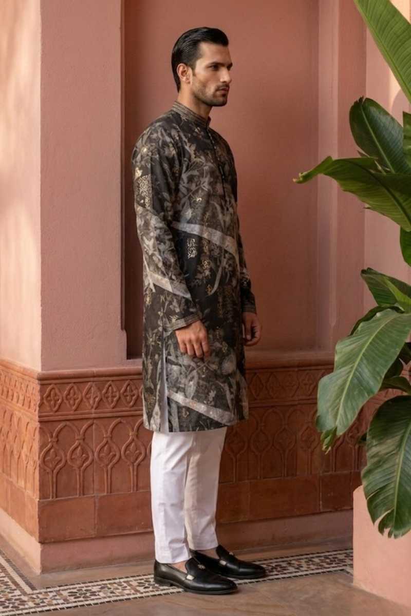 Teal blue printed kurta top