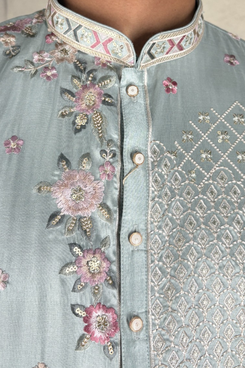 pista Floral work with embroidered kurta set