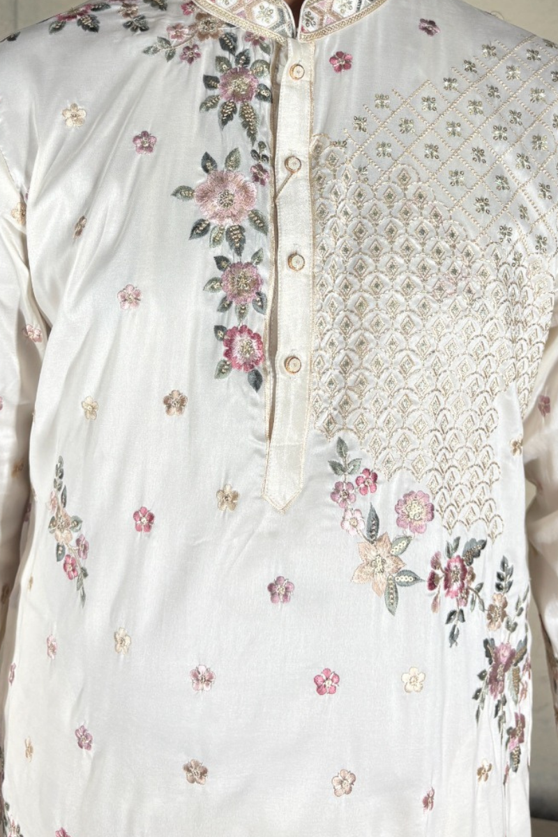 Cream colour kurta set with embroidery