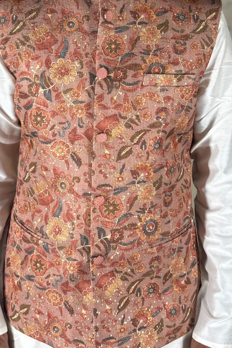 Brown colour printed floral design bundi