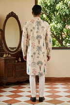 Printed cotton kurta with a band collar and a jungle-themed print