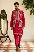 Rani colour kurta set with floral thread embroidery work bundi