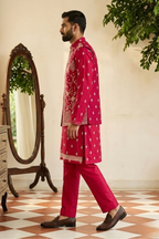 Rani colour kurta set with floral thread embroidery work bundi