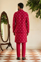 Rani colour kurta set with floral thread embroidery work bundi