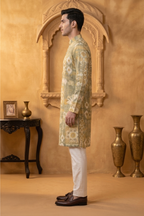 Grey satin kurta setwith embroidery