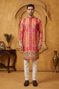Rani  colour georgette fabric kurta with allover printed embroidery kurta set