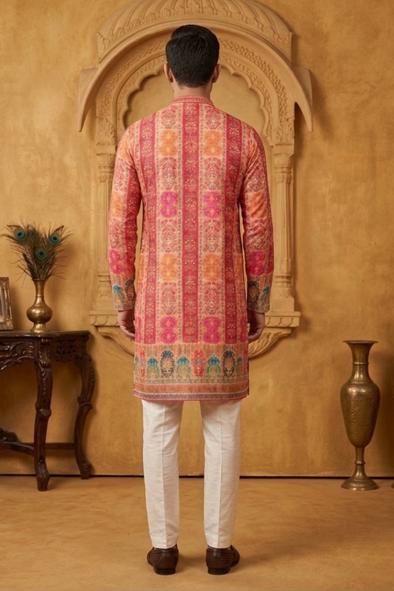 Rani  colour georgette fabric kurta with allover printed embroidery kurta set