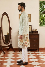 Olive colour printed kurta set with embroidered work