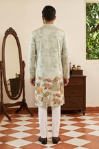 Olive colour printed kurta set with embroidered work