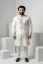 White colour kurta with black thread work