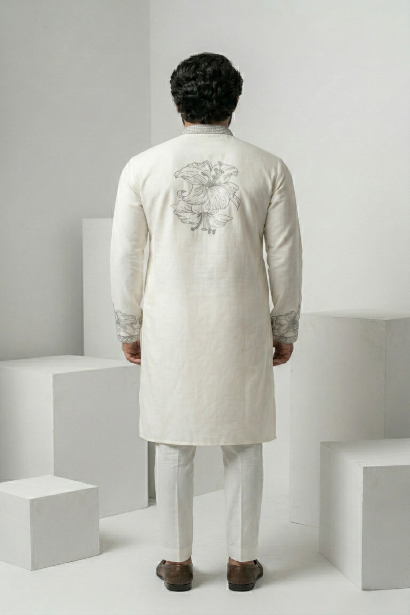 White colour kurta with black thread work