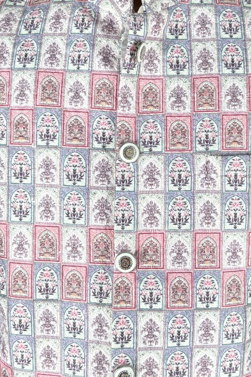 Printed ethnic bundi with a mandarin collar