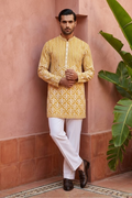Yellow colour mirror work and embroidered kurta set
