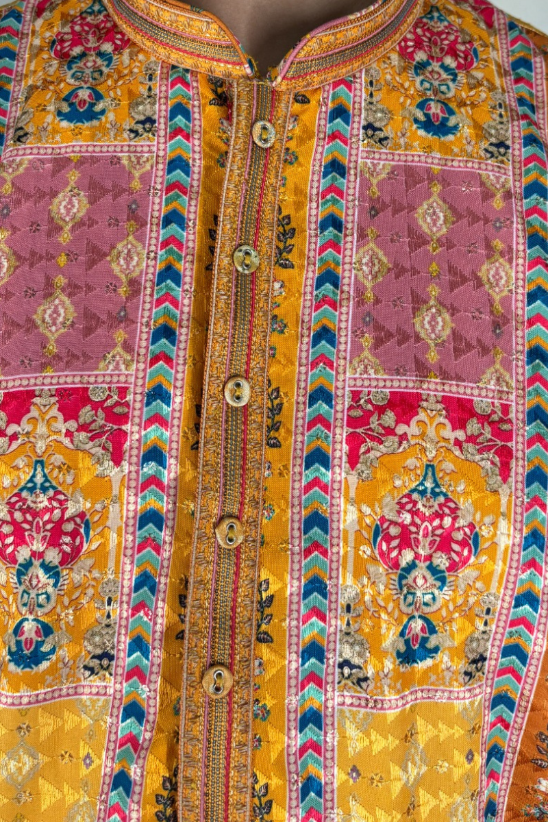 Yellow colour georgette fabric kurta set with allover printed embroidery kurta set