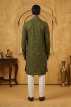Mehndi colour kurta set and dupatta with embroidery