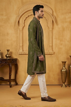 Mehndi colour kurta set and dupatta with embroidery