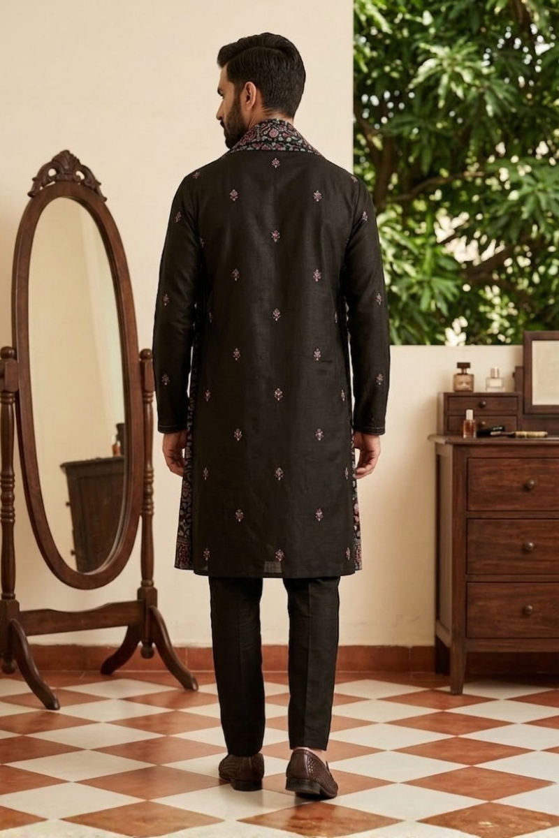 Black kurta set with embroidered dupatta