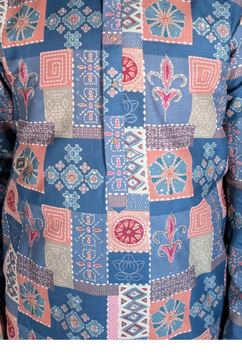 Semi sheer cotton kurta with a multi print design kurta set
