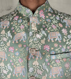 Cotton printed half sleeves bundi with elephant and palm tree pattern