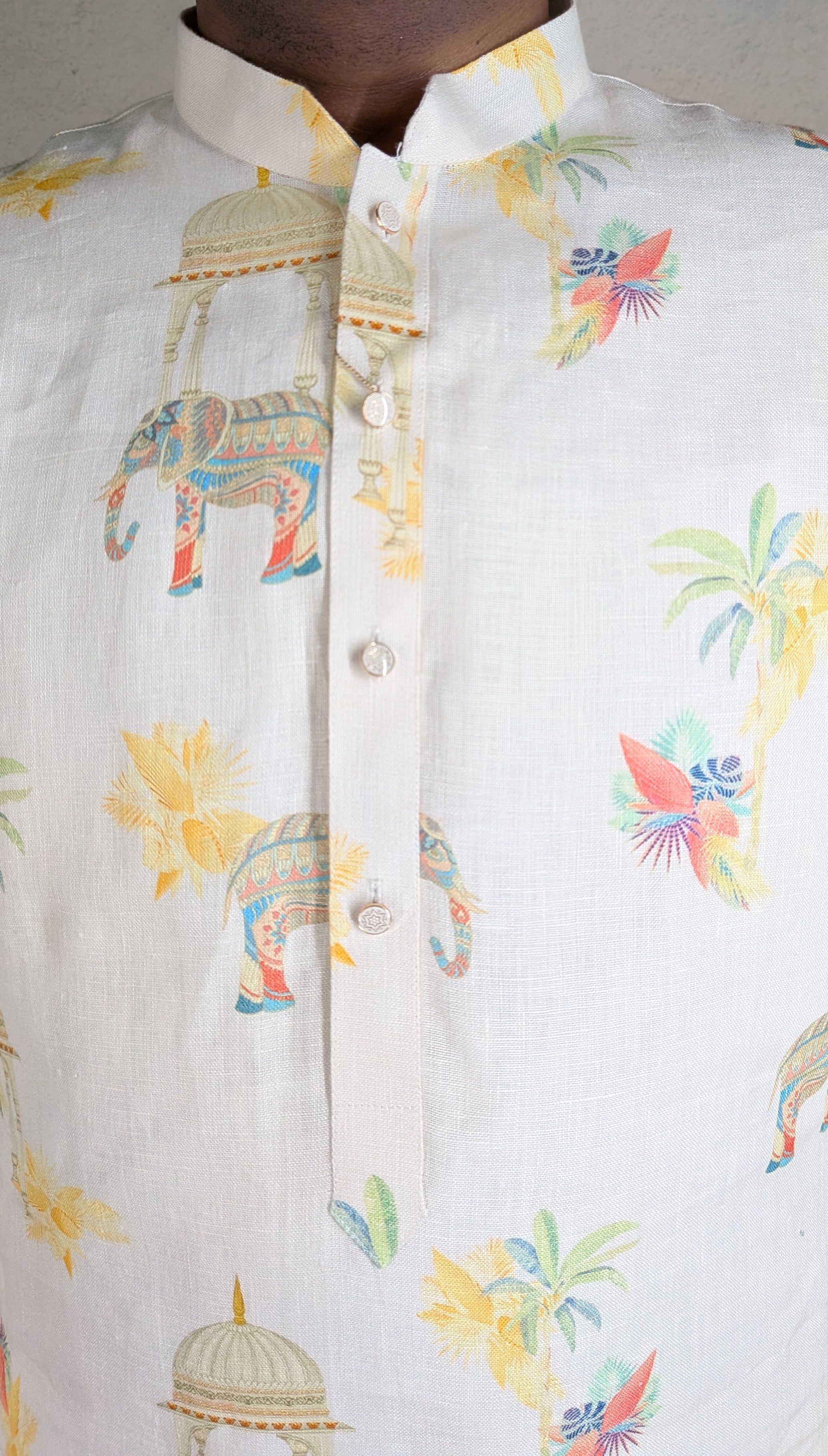 Cream kurta top with elephant print motifs