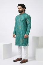 Rama colour kurta top with neck and collar mirror work