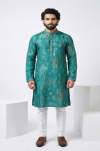 Rama colour kurta top with neck and collar mirror work