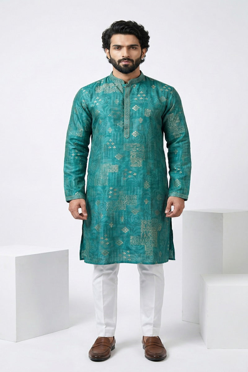 Rama colour kurta top with neck and collar mirror work