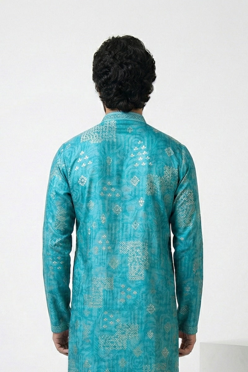 Rama colour kurta top with neck and collar mirror work