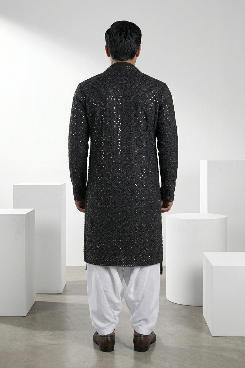 Black Colour kurta top and dupatta with allover thread and mirror work