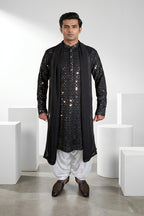 Black Colour kurta top and dupatta with allover thread and mirror work