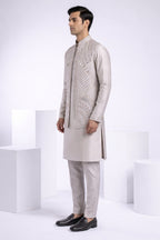 Onion kurta set with mirror and thread work bundi
