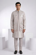 Onion kurta set with mirror and thread work bundi