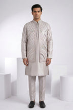 Onion kurta set with mirror and thread work bundi