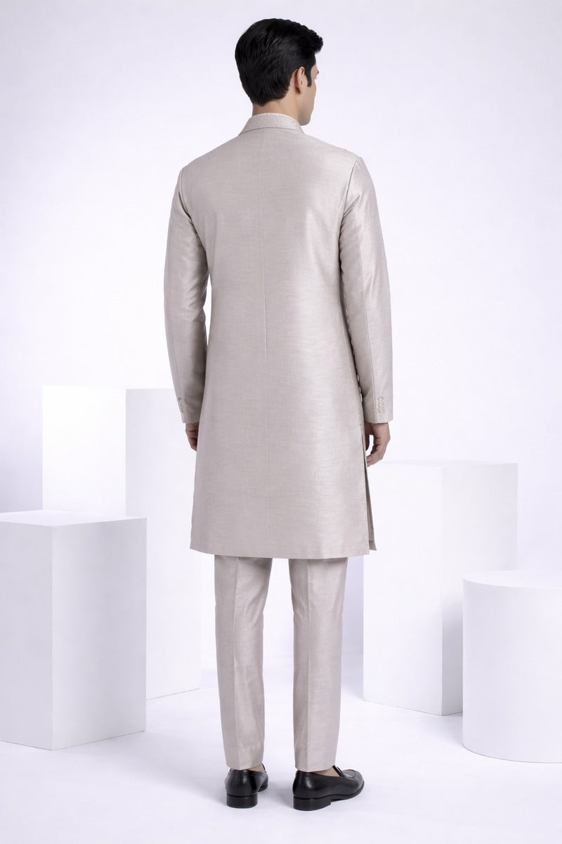 Onion kurta set with mirror and thread work bundi