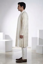 White colour kurta top and dupatta with allover thread embroidery
