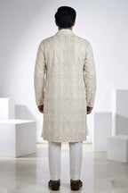White colour kurta top and dupatta with allover thread embroidery