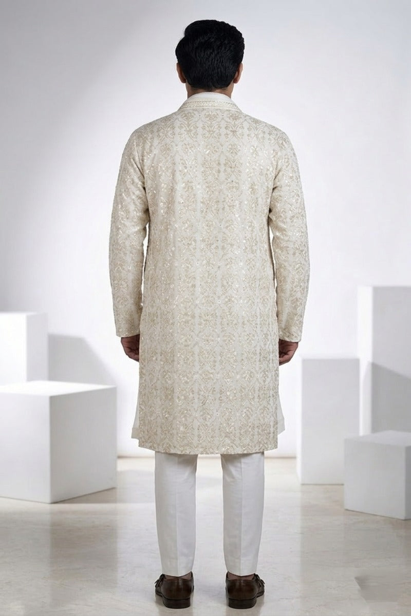 White colour kurta top and dupatta with allover thread embroidery