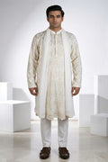 White colour kurta top and dupatta with allover thread embroidery