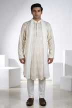 White colour kurta top and dupatta with allover thread embroidery