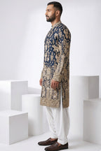Peacock blue kurta top with thread work and embroidery