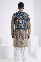Peacock blue kurta top with thread work and embroidery