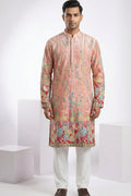Pink colour kurta top with floral and architectural design embroidery