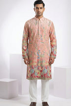 Pink colour kurta top with floral and architectural design embroidery