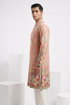 Pink colour kurta top with floral and architectural design embroidery