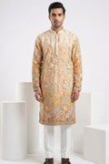 Cream colour kurta top with floral and architectural design embroidery