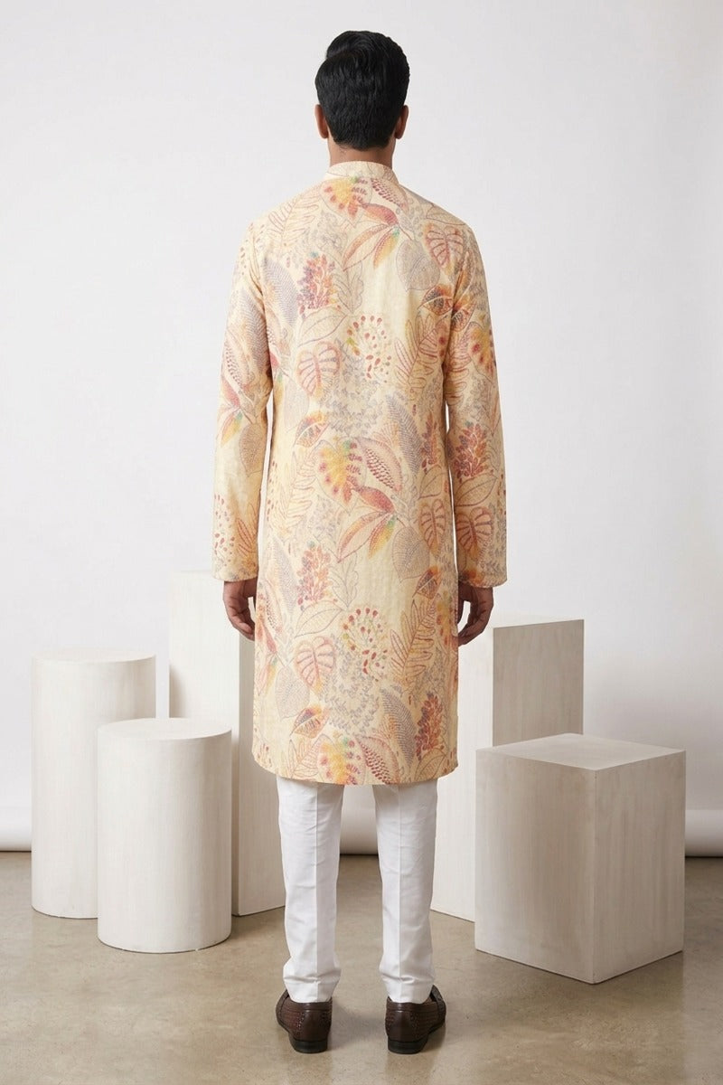 White colour kurta with allover floral printed design