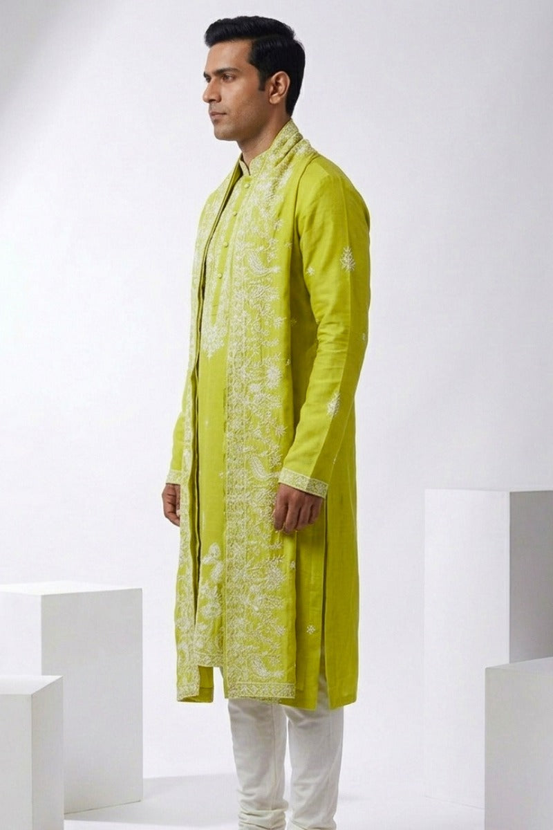 Mehendi green kurta with thread work and dupatta