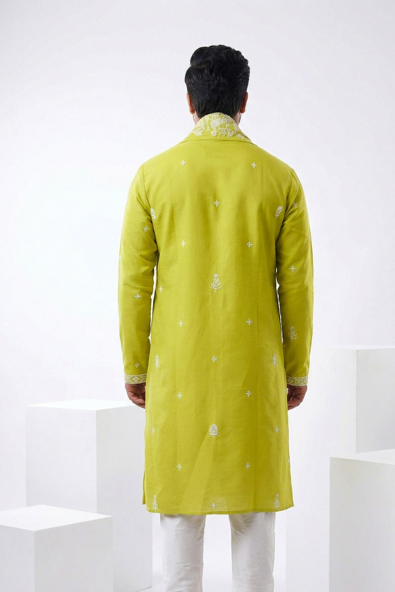 Mehendi green kurta with thread work and dupatta