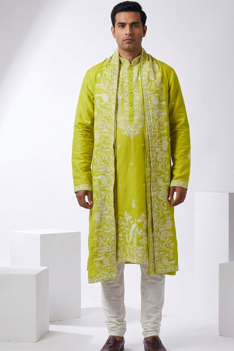 Mehendi green kurta with thread work and dupatta