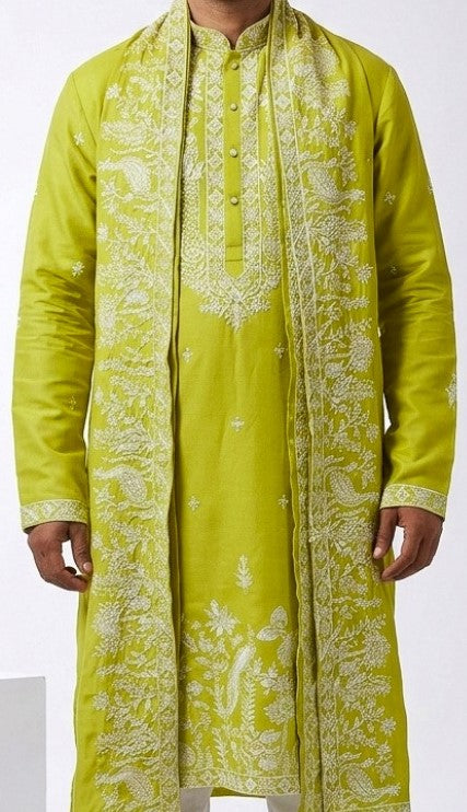 Mehendi green kurta with thread work and dupatta